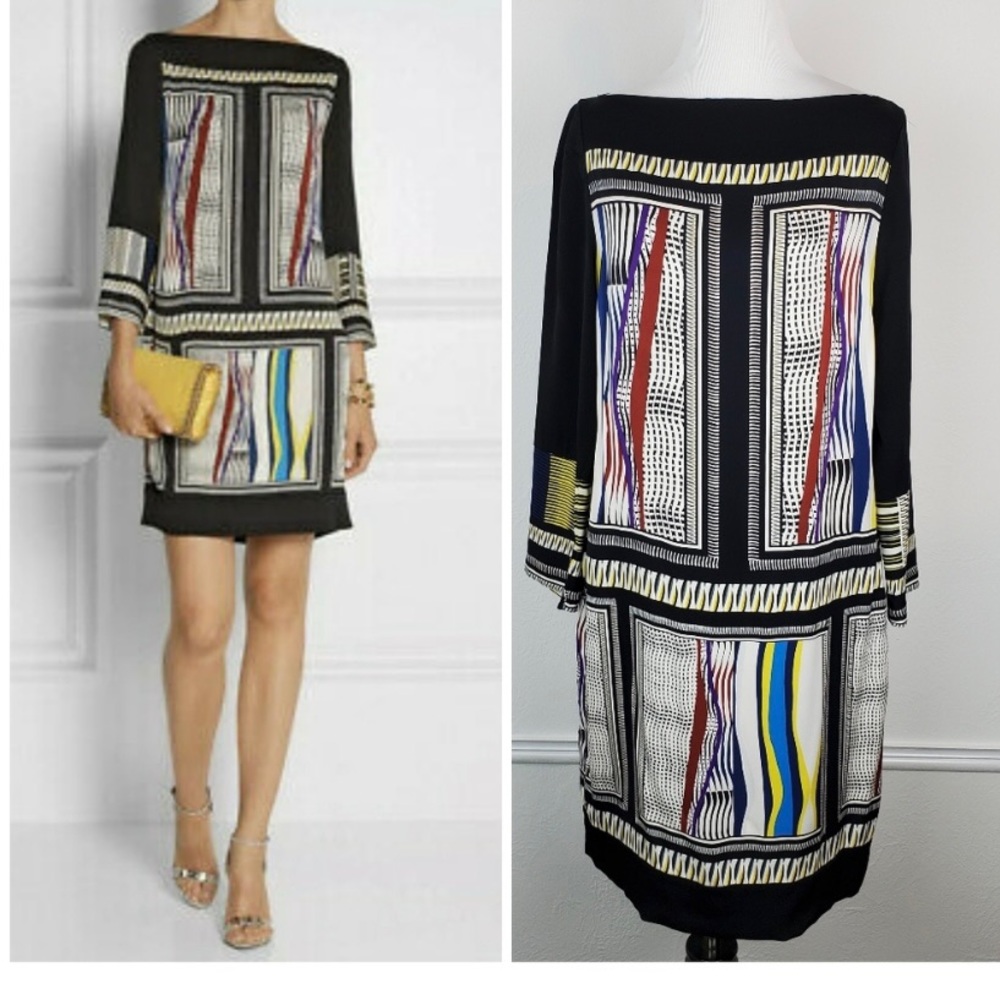 Diane Von Furstenberg Jocelyn Dress Silk Glass Scarf Ethnic Mod Patterned Boho